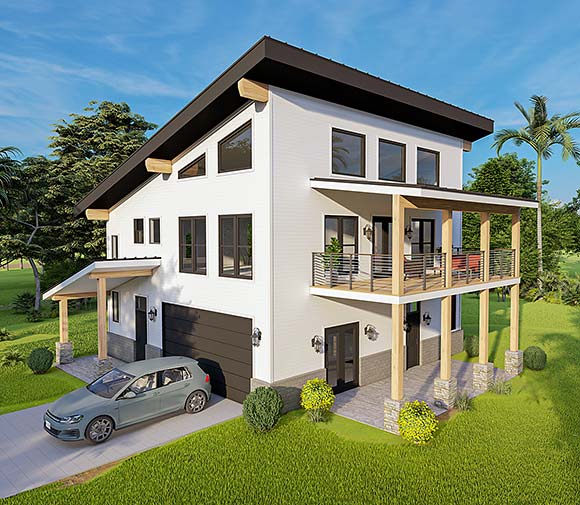 Contemporary, Modern House Plan 100358 with 3 Beds, 2 Baths, 2 Car Garage Elevation