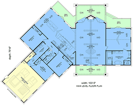 Bungalow, Country, Craftsman, Ranch, Traditional House Plan 100359 with 3 Beds, 2 Baths, 2 Car Garage First Level Plan
