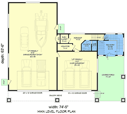 Coastal, Contemporary, Modern House Plan 100360 with 3 Beds, 4 Baths, 6 Car Garage First Level Plan