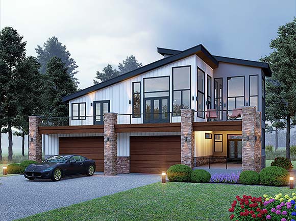 Coastal, Contemporary, Modern House Plan 100360 with 3 Beds, 4 Baths, 6 Car Garage Elevation