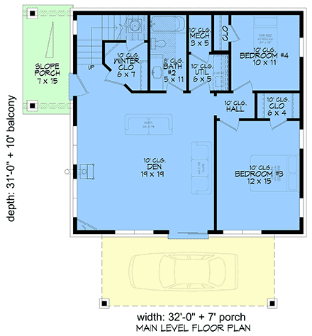 Coastal, Contemporary, Modern House Plan 100361 with 4 Beds, 2 Baths, 1 Car Garage First Level Plan