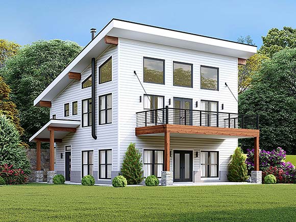 Coastal, Contemporary, Modern House Plan 100361 with 4 Beds, 2 Baths, 1 Car Garage Elevation