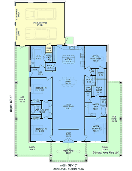 Barndominium, Country, Farmhouse, Ranch House Plan 100362 with 4 Beds, 3 Baths, 2 Car Garage First Level Plan