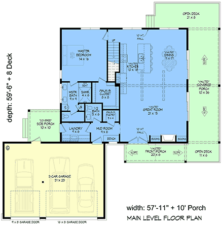 Country, French Country, New American, Prairie, Ranch, Traditional House Plan 100364 with 4 Beds, 4 Baths, 3 Car Garage First Level Plan