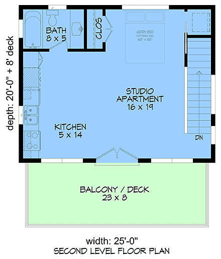 Contemporary, Modern Garage-Living Plan 100365, 2 Car Garage Second Level Plan