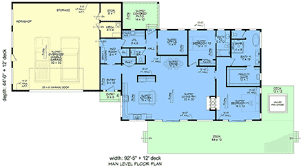 Contemporary, Country, Modern House Plan 100366 with 2 Beds, 3 Baths, 2 Car Garage First Level Plan