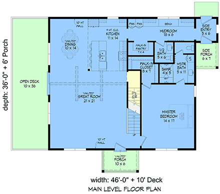 Cabin, Country, French Country, Prairie House Plan 100369 with 1 Beds, 2 Baths First Level Plan