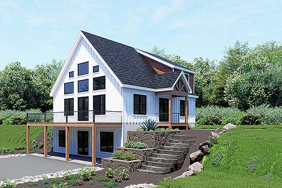 Cabin, Country, French Country, Prairie House Plan 100369 with 1 Beds, 2 Baths Elevation