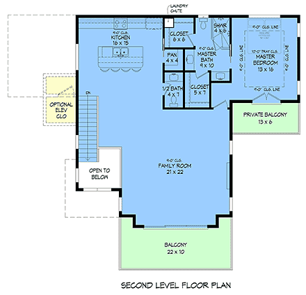 Coastal, Contemporary, Country, European House Plan 100371 with 3 Beds, 4 Baths, 2 Car Garage Second Level Plan