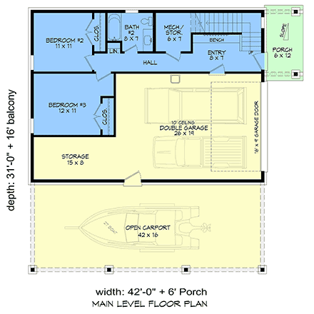 Contemporary, Modern House Plan 100373 with 3 Beds, 3 Baths, 3 Car Garage First Level Plan