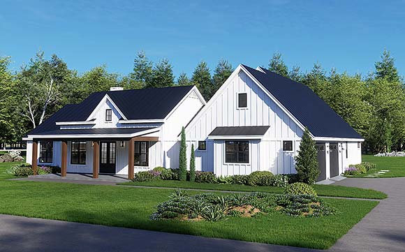 Contemporary, Country, Farmhouse House Plan 100374 with 3 Beds, 3 Baths, 2 Car Garage Elevation