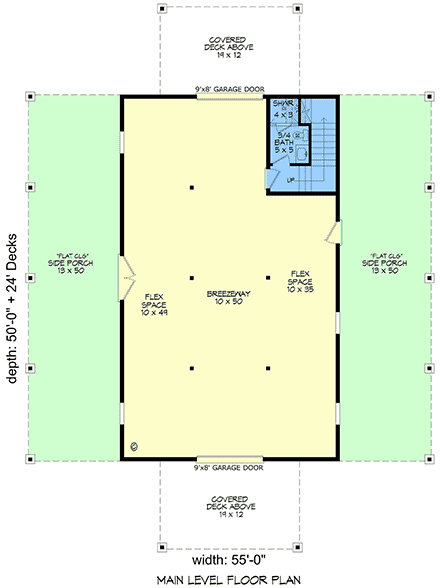 Barndominium, Country, Craftsman, Farmhouse Garage-Living Plan 100375 with 3 Beds, 3 Baths, 2 Car Garage First Level Plan