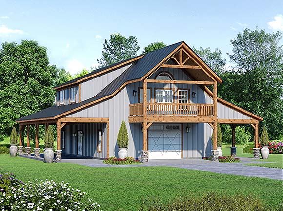 Barndominium, Country, Craftsman, Farmhouse Garage-Living Plan 100375 with 3 Beds, 3 Baths, 2 Car Garage Elevation