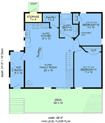 Cabin, Modern House Plan 100378 with 2 Beds, 1 Baths First Level Plan