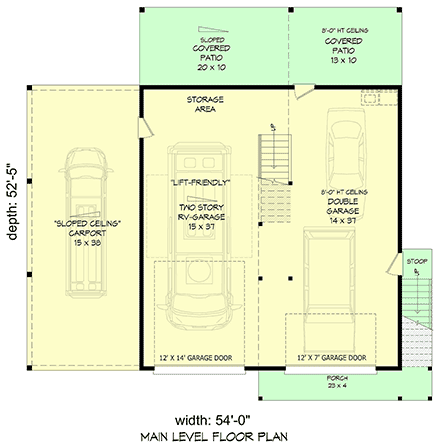Contemporary Garage-Living Plan 100379 with 2 Beds, 1 Baths, 3 Car Garage First Level Plan