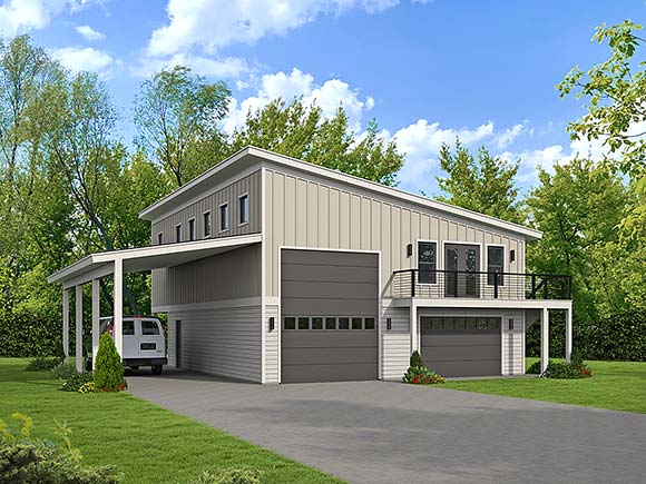 Contemporary Garage-Living Plan 100379 with 2 Beds, 1 Baths, 3 Car Garage Elevation