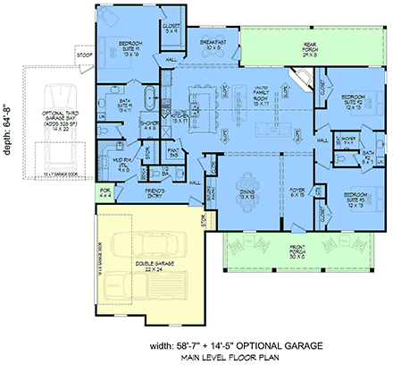 Contemporary, Country, Farmhouse House Plan 100383 with 3 Beds, 3 Baths, 2 Car Garage First Level Plan