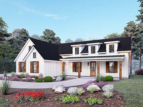 Contemporary, Country, Farmhouse House Plan 100383 with 3 Beds, 3 Baths, 2 Car Garage Elevation
