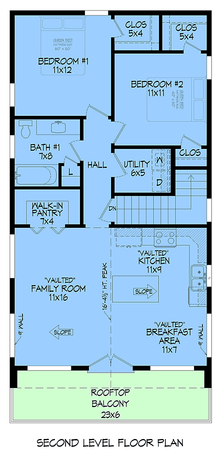 Contemporary Garage-Living Plan 100385 with 2 Beds, 2 Baths, 2 Car Garage Second Level Plan