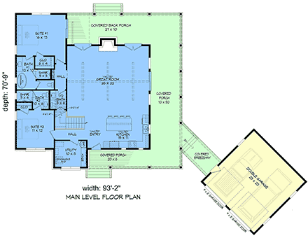 Cabin, Cottage, Farmhouse House Plan 100387 with 4 Beds, 4 Baths, 2 Car Garage First Level Plan