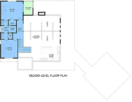 Cabin, Cottage, Farmhouse House Plan 100387 with 4 Beds, 4 Baths, 2 Car Garage Second Level Plan