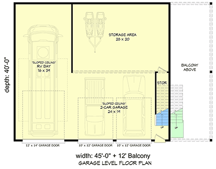 Modern Garage-Living Plan 100388, 3 Car Garage First Level Plan
