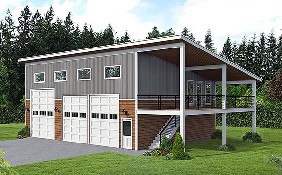 Modern Garage-Living Plan 100388, 3 Car Garage Elevation