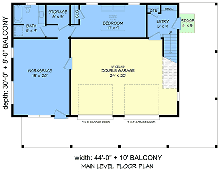 Contemporary, Modern Garage-Living Plan 100389 with 3 Beds, 3 Baths, 2 Car Garage First Level Plan