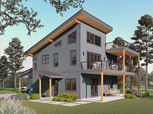 Contemporary, Modern House Plan 100390 with 3 Beds, 3 Baths, 2 Car Garage Elevation