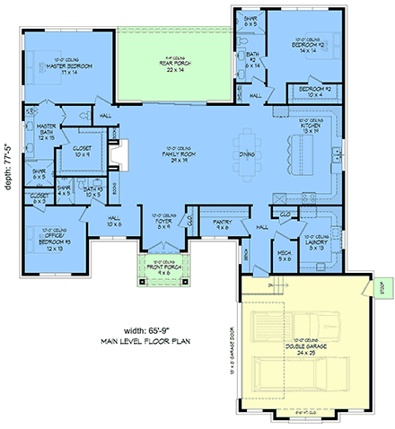 Contemporary, Prairie House Plan 100393 with 3 Beds, 3 Baths, 2 Car Garage First Level Plan