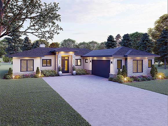 Contemporary, Prairie House Plan 100393 with 3 Beds, 3 Baths, 2 Car Garage Elevation