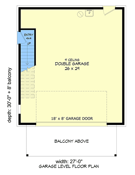 Traditional Garage-Living Plan 100395 with 1 Beds, 1 Baths, 2 Car Garage First Level Plan