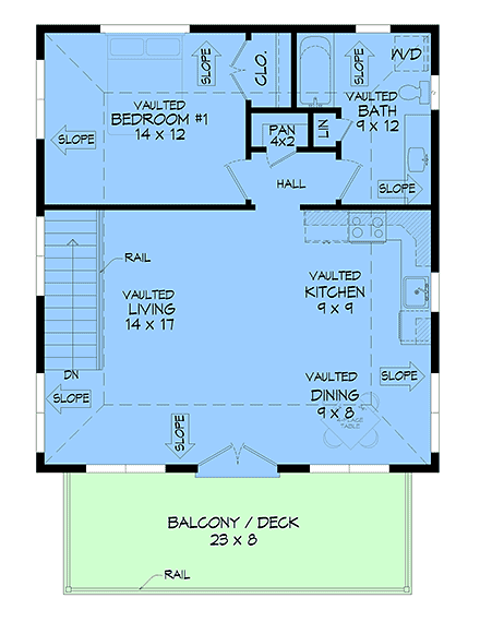Traditional Garage-Living Plan 100395 with 1 Beds, 1 Baths, 2 Car Garage Second Level Plan