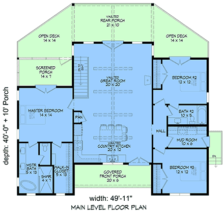 Craftsman, New American House Plan 100397 with 3 Beds, 2 Baths First Level Plan