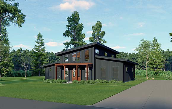 Barndominium, Contemporary House Plan 100399 with 3 Beds, 2 Baths Elevation