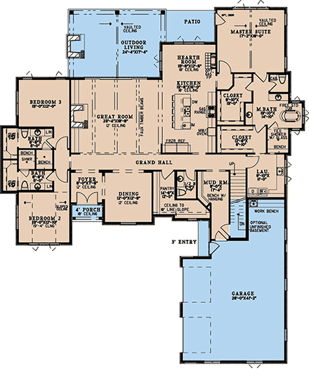 Craftsman, European, French Country House Plan 100405 with 4 Beds, 5 Baths, 2 Car Garage First Level Plan
