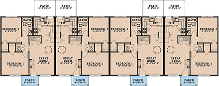 Ranch, Traditional Multi-Family Plan 100409 with 8 Beds, 4 Baths First Level Plan