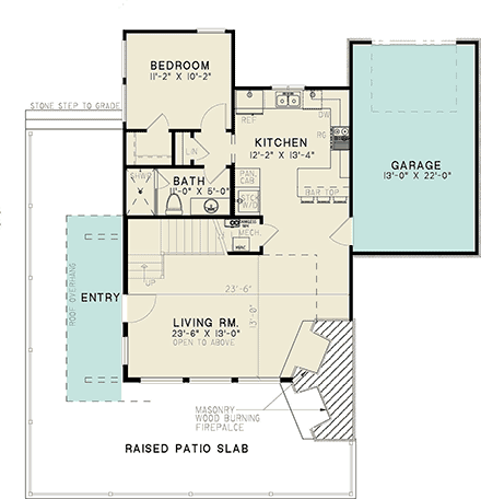 Modern House Plan 100413 with 3 Beds, 2 Baths, 1 Car Garage First Level Plan