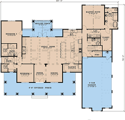 Country, Craftsman, Farmhouse, Southern House Plan 100415 with 3 Beds, 4 Baths, 3 Car Garage First Level Plan