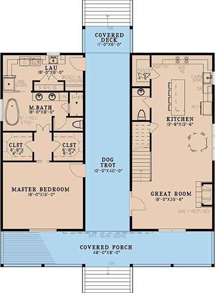 Cabin, Cottage House Plan 100417 with 3 Beds, 3 Baths First Level Plan
