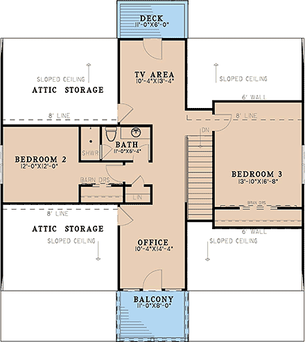 Cabin, Cottage House Plan 100417 with 3 Beds, 3 Baths Second Level Plan