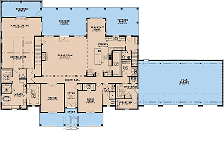 Country, Craftsman, Farmhouse, Traditional House Plan 100419 with 5 Beds, 7 Baths, 4 Car Garage First Level Plan