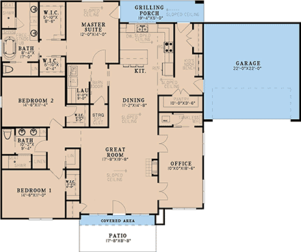 Contemporary, Modern House Plan 100423 with 3 Beds, 2 Baths, 1 Car Garage First Level Plan