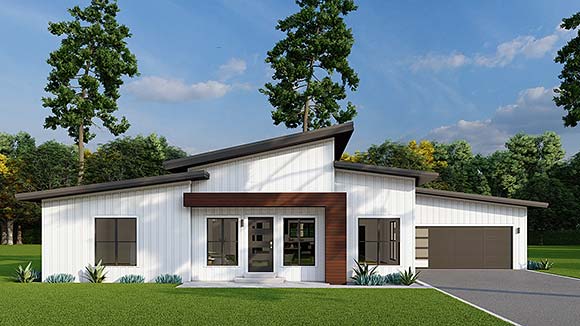 Contemporary, Modern House Plan 100423 with 3 Beds, 2 Baths, 1 Car Garage Elevation