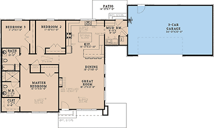 Contemporary, Modern House Plan 100424 with 3 Beds, 2 Baths, 3 Car Garage First Level Plan