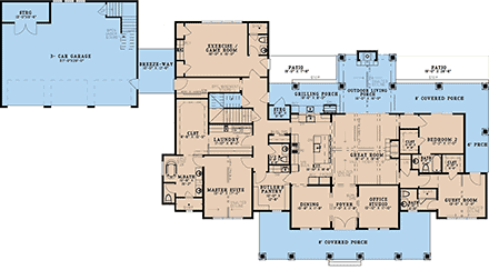 Craftsman, Farmhouse House Plan 100425 with 3 Beds, 5 Baths, 3 Car Garage First Level Plan