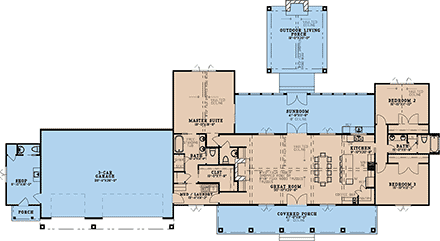 Country, Farmhouse House Plan 100426 with 3 Beds, 4 Baths, 3 Car Garage First Level Plan