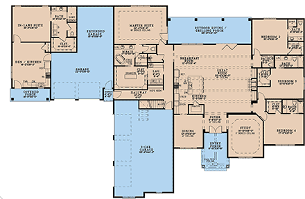 Craftsman, European House Plan 100428 with 6 Beds, 7 Baths, 5 Car Garage First Level Plan