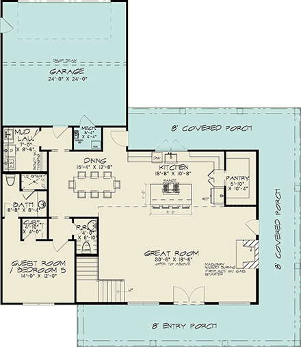 Country, Farmhouse House Plan 100430 with 5 Beds, 5 Baths, 2 Car Garage First Level Plan