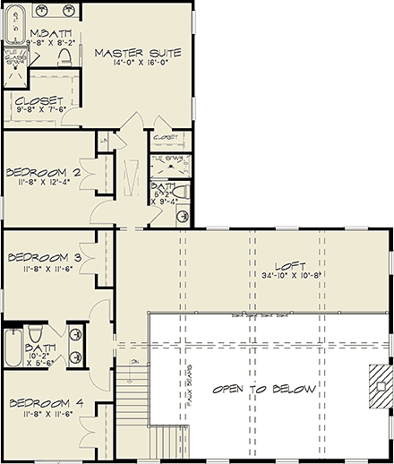 Country, Farmhouse House Plan 100430 with 5 Beds, 5 Baths, 2 Car Garage Second Level Plan